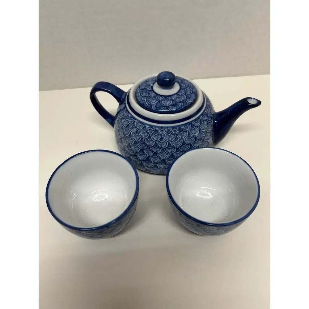 Vintage Chinoiserie Cobalt Blue Fish Scale Hand Painted Small 4